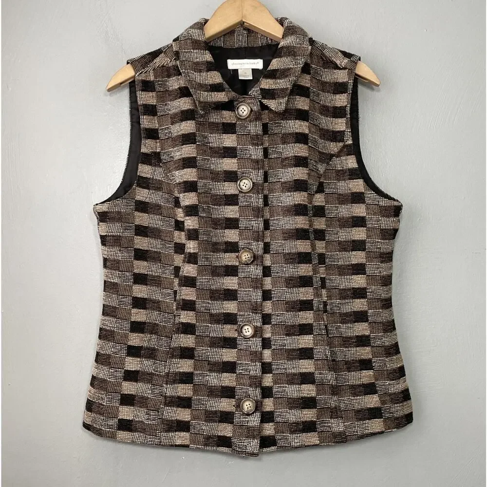 Christopher & Banks Vest Size Medium Tapestry Button Up Dark Academia Geometric